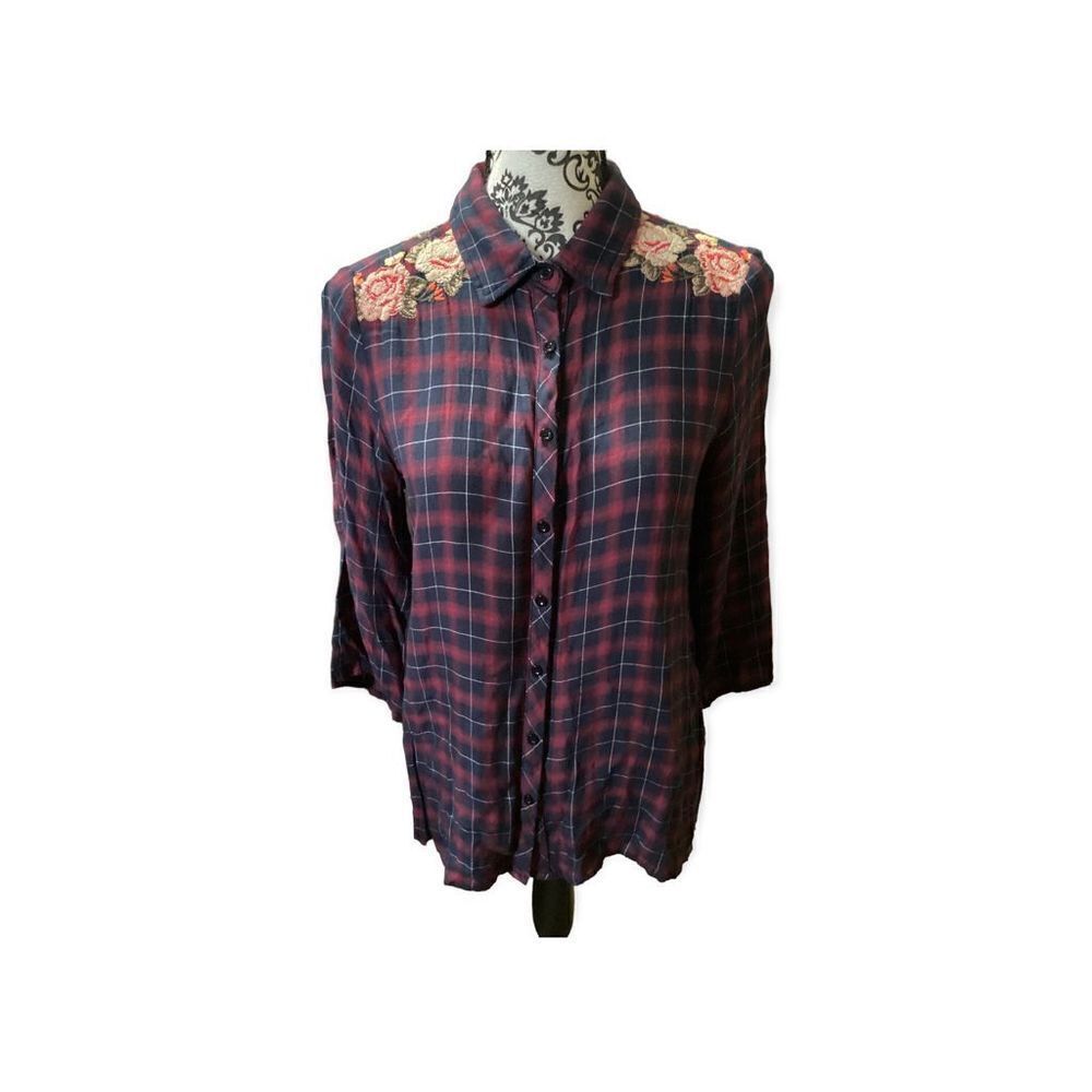 Embroidery Andree Plaid Button Down Top Size: S